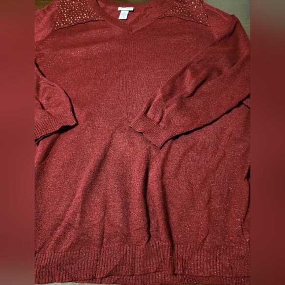 Catherines 5X Burgundy Pullover Sweatshirt Lightweight Glittery 34/36W - Picture 4 of 10